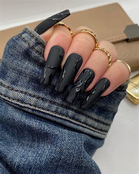 black glitter matte nails|matte and glossy nail designs.